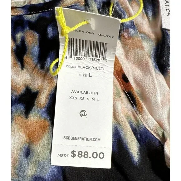 NWT BCBGeneration Boho Peasant LS Black Beige Blue Tie Dye SZ Large - Picture 6 of 10